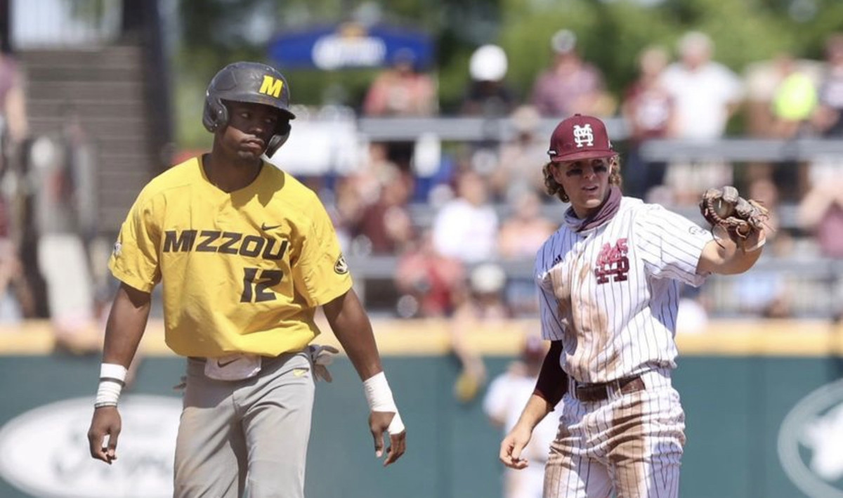 Missouri's Josh Day and Mississippi State's Lane Forsythe react after a play on Saturday. The Tigers went on to defeat the Bulldogs 16-8. (Photo courtesy of Mississippi State athletics)