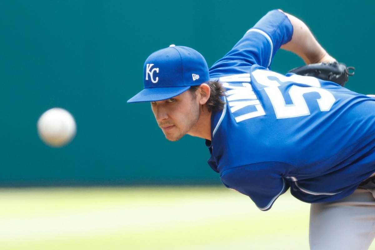 May 13, 2021; Detroit, Michigan, USA; Kansas City Royals starting pitcher Daniel Lynch (52) pitches in the first inning against the Detroit Tigers at Comerica Park. Mandatory Credit: Rick Osentoski-USA TODAY Sports