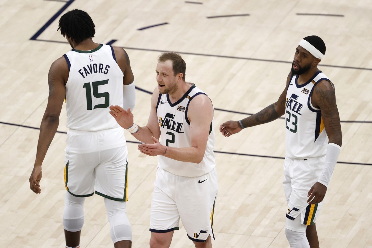Joe Ingles (2), Derrick Favors (15), and Royce O'Neale (23) were among the many Jazz players awarding the Utah Jazz scholarships to their recipients yesterday