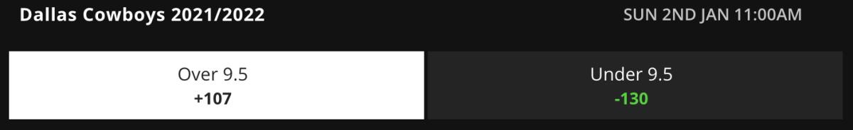 Dallas Cowboys Win Total Odds via DraftKings Sportsbook