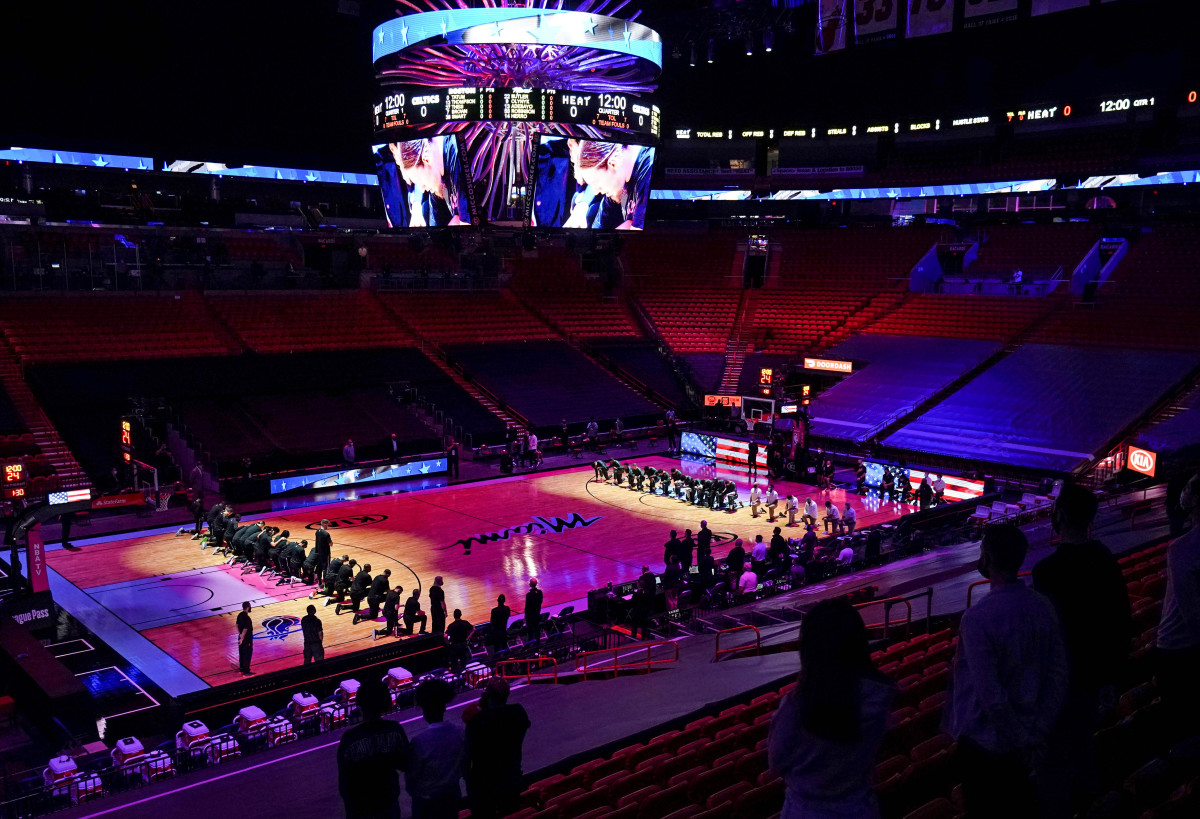 Before their Jan. 6 game in Miami, the Heat and Celtics took a knee after putting out a statement addressing both the decision not to file charges in the police shooting of Jacob Blake and the Capitol riot.