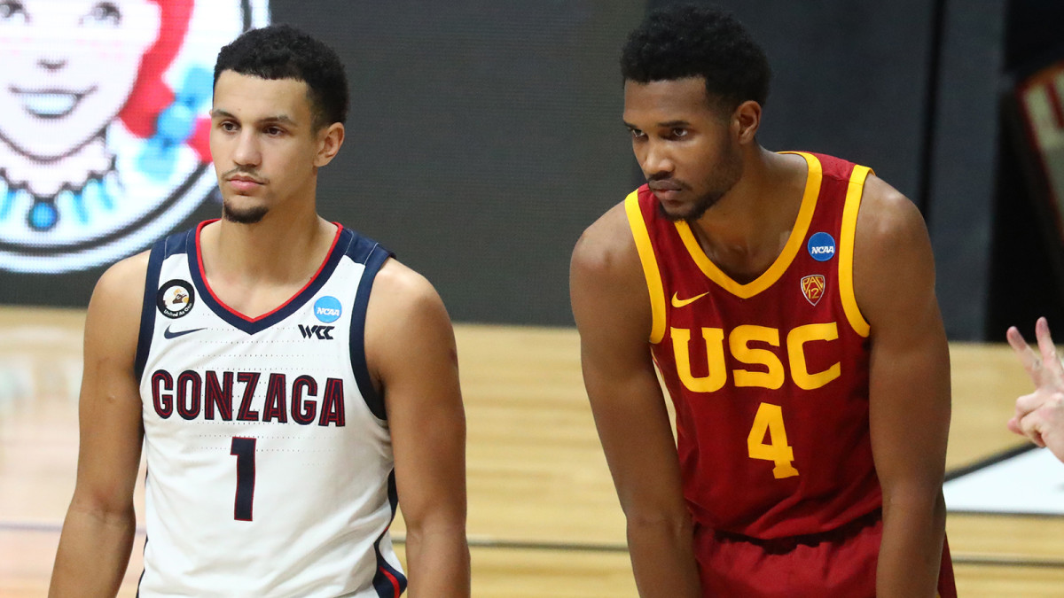 Gonzaga Bulldogs guard Jalen Suggs and Southern California Trojans forward Evan Mobley