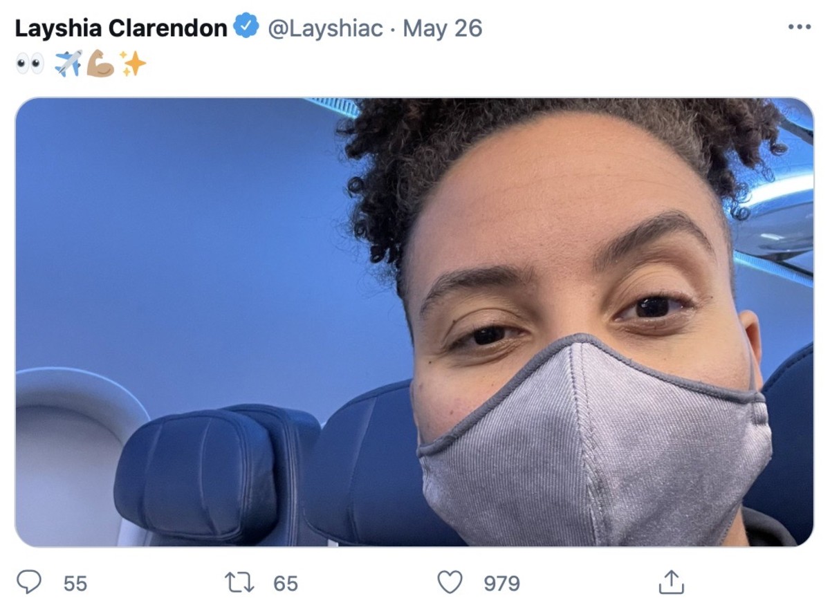 Layshia Clarendon's selfie en route to Minnesota