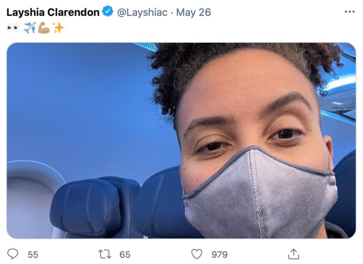 Layshia Clarendon's selfie en route to Minnesota