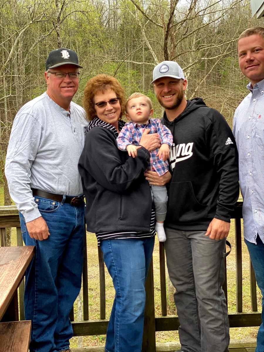 Some of Indiana baseball coach Jeff Mercer's family, from left, his parents Jeff Mercer Sr., and Pam, his 2-year-old son Grady, Mercer and his brother Anthony. (Mercer family photo)