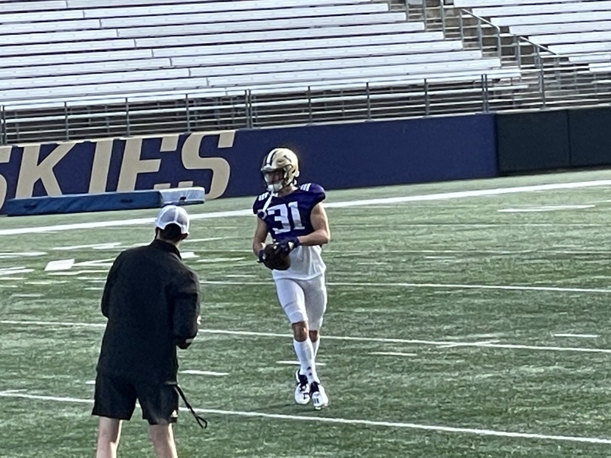 Charlie Fuller completes a spring drill.