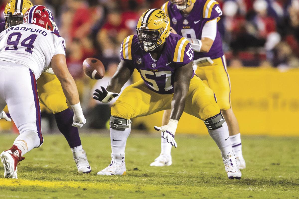 LSU guard Chasen Hines is a big, powerful guard that will open up holes in the running game.