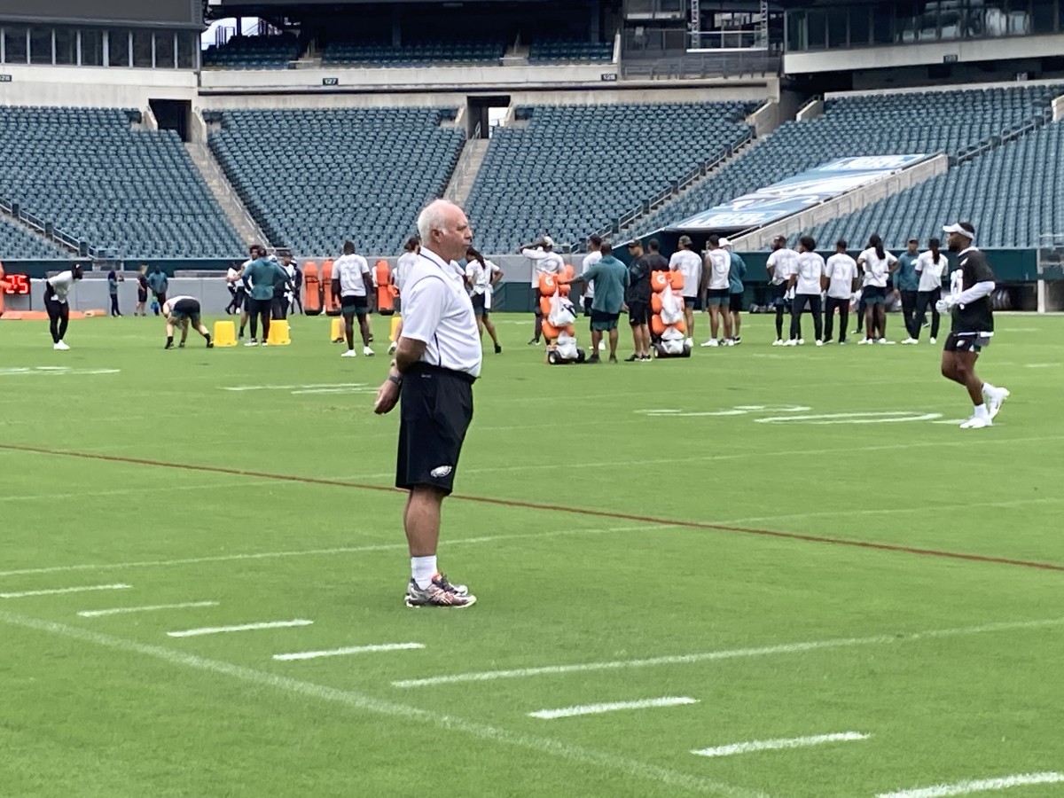 Eagles owner Jeffrey Lurie takes in practice on June 4, 2021