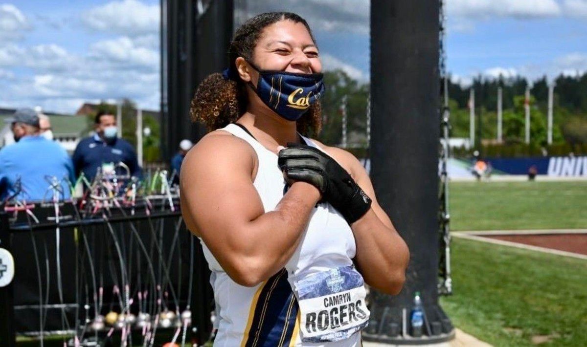 Camryn Rogers celebrates after setting her second collegiate record.