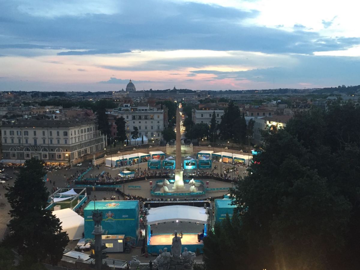 View of a fan zone for Euro 2020 in Rome, Italy.