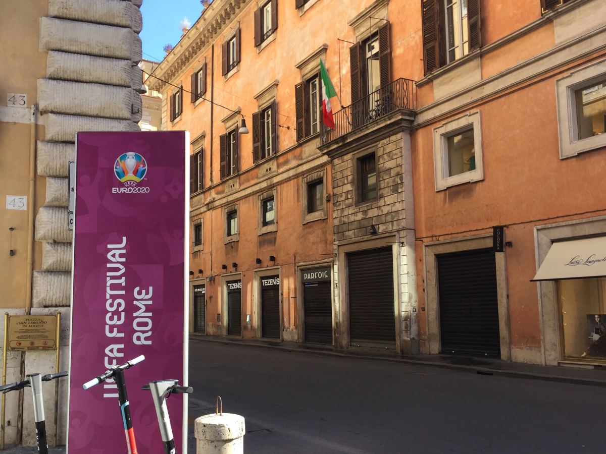 An empty Rome street during Euro 2020.