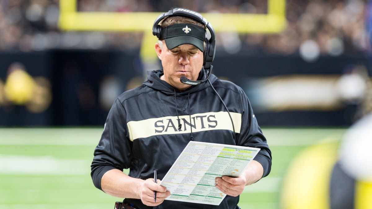 New Orleans Saints head coach Sean Payton looks at his play sheet during a game. Mandatory Credit: Scott Clause/The Advertiser via USA TODAY NETWORK