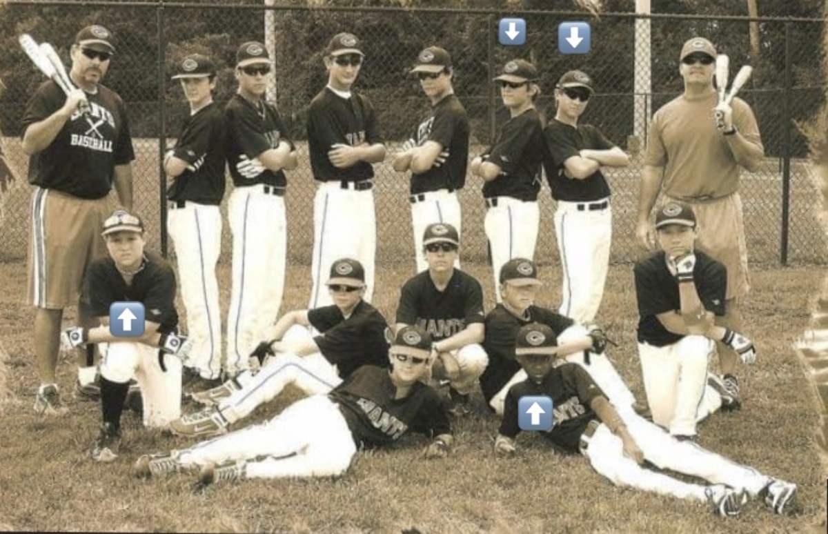 The 2011 Germantown Giants. ARROWS: Mississippi State pitcher Houston Harding is kneeling on the left, while NC State’s Terrell Tatum is lying down in front. Vanderbilt’s Hugh Fisher and Tennessee’s Evan Russell are on the top row from left to right. (Terry Rooker/Submitted)