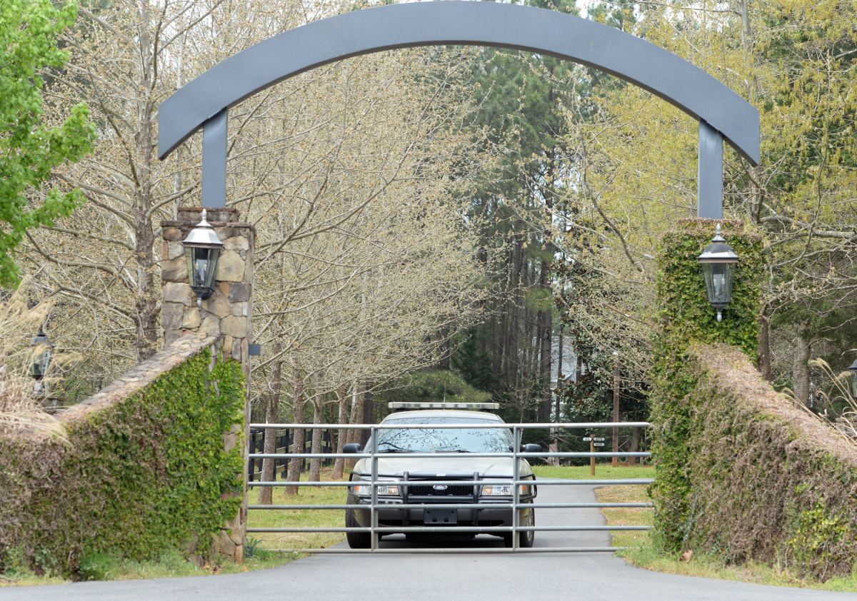 Outside the Lesslies' Rock Hill estate on April 8, one day after the shooting.