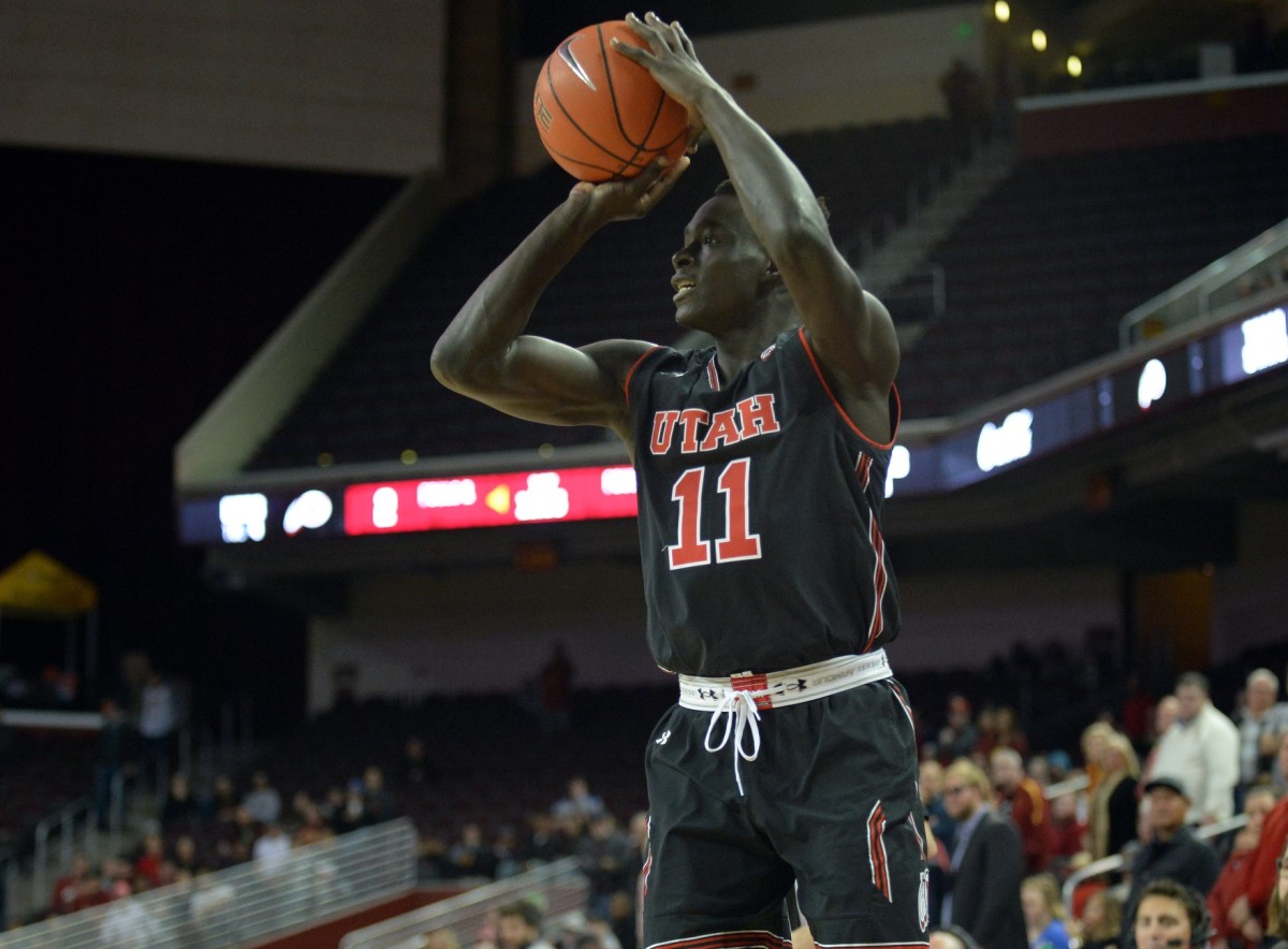 February 6, 2019; Los Angeles, CA, USA; Utah Utes forward Both Gach (11) shoots against the Southern California Trojans during the first half at Galen Center. Mandatory Credit: Gary A. Vasquez-USA TODAY Sports