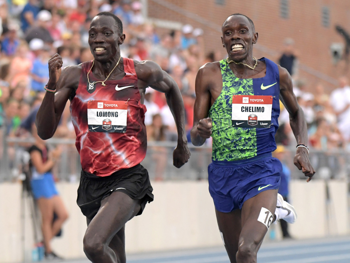 Lopez Lomong and Paul Chelimo compete at the 2019 USATF Championships.