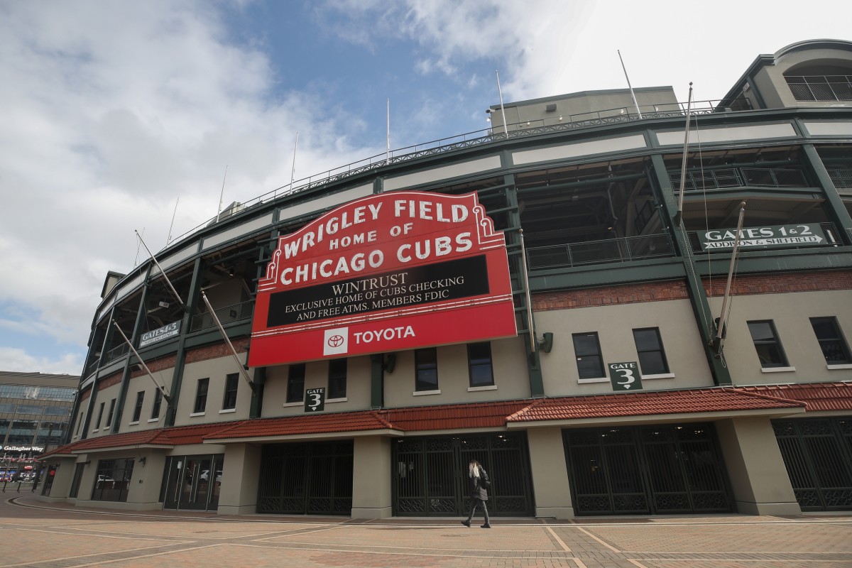 Mar 24, 2021; Chicago, Illinois, USA; A general view of the exterior of Wrigley Field. Kamil Krzaczynski-USA TODAY Sports