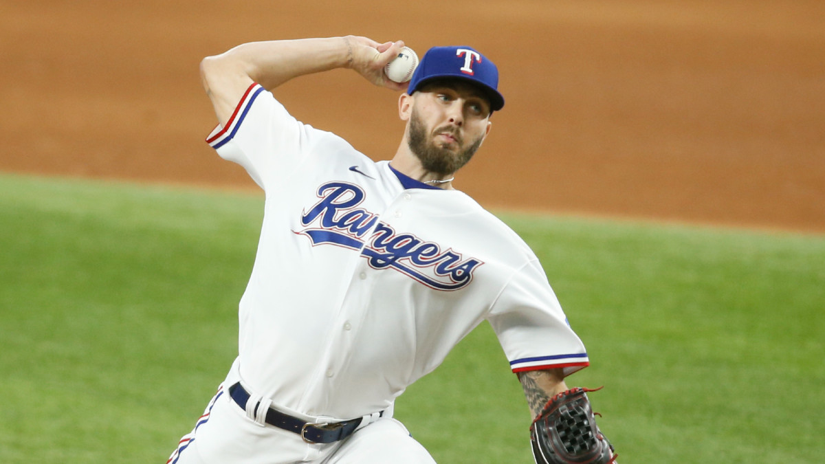 Jun 24, 2021; Arlington, Texas, USA; Texas Rangers relief pitcher Joe Barlow (68) pitches in the eighth inning against the Oakland Athletics at Globe Life Field.