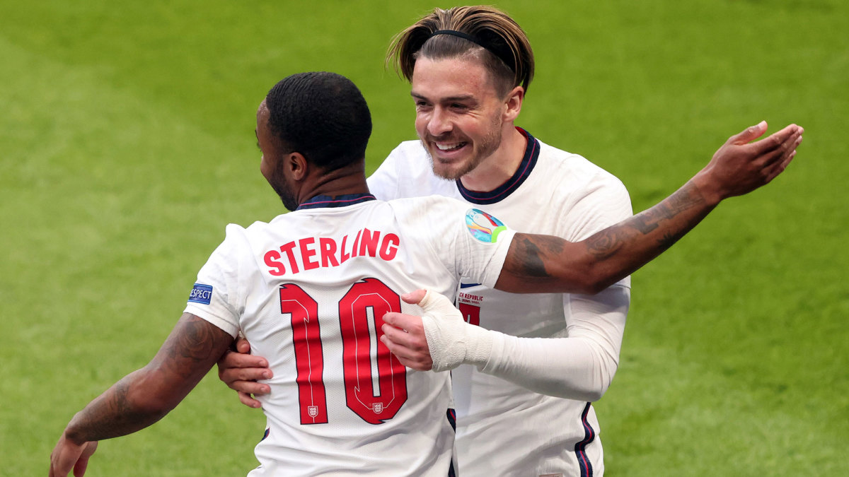 England's Jack Grealish and Raheem Sterling