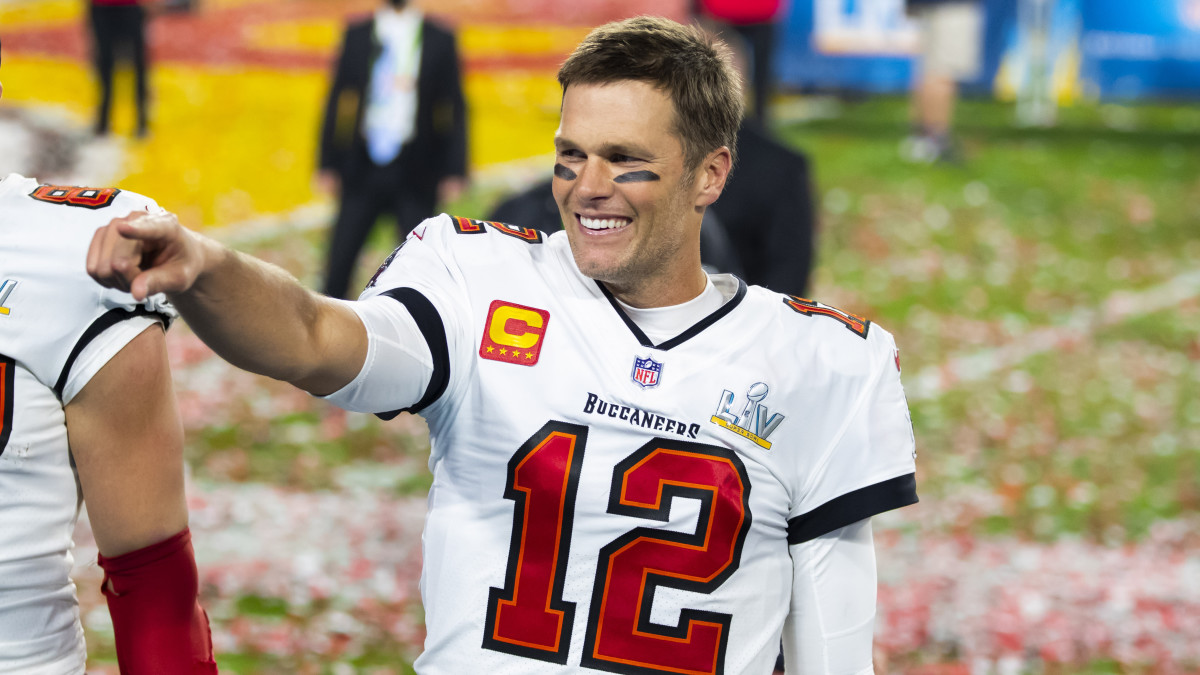 Tom Brady smiles after winning the Super Bowl