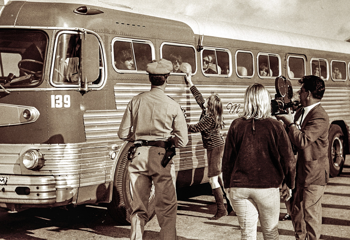 The Beatles arriving at Candlestick Park for a concert in 1966