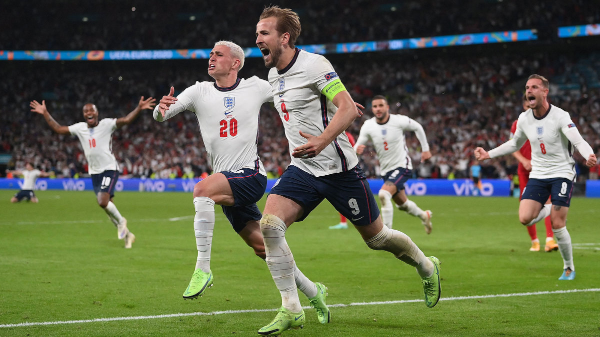 Harry Kane scores for England vs. Denmark