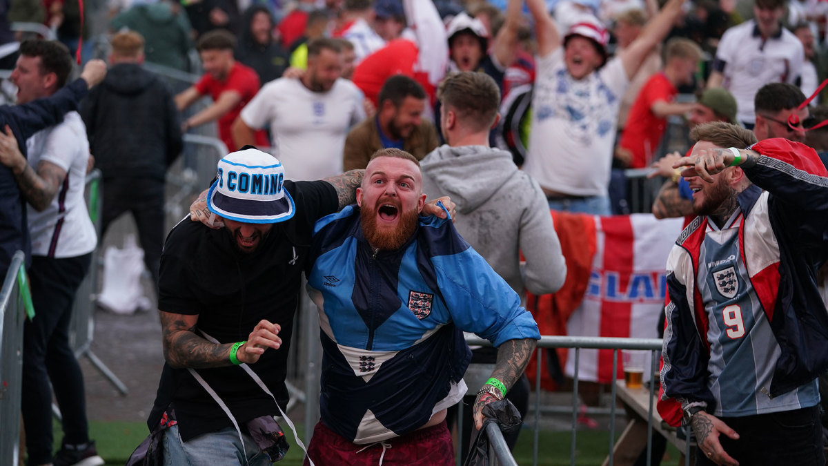 England fans celebrate a goal vs. Denmark in the Euro semifinals