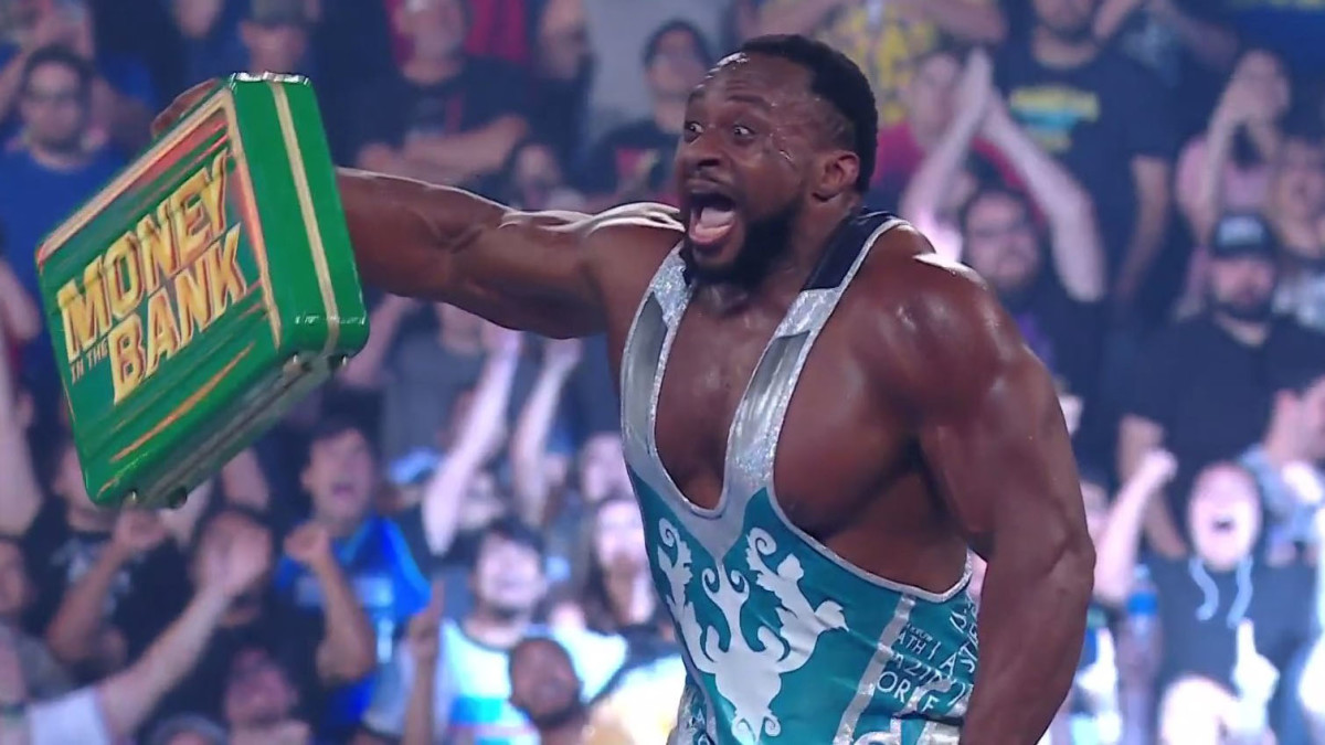 Big E celebrates after winning Money in the Bank