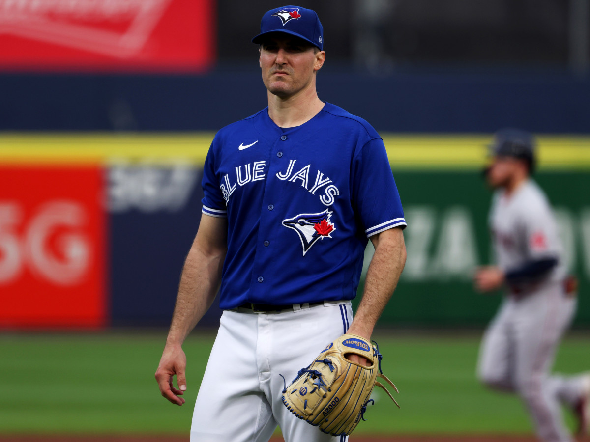 Blue Jays righthander Ross Stripling, looking empty inside, after allowing a grand slam to Boston's Hunter Renfroe, the second of two home runs he gave up in the first inning Monday.