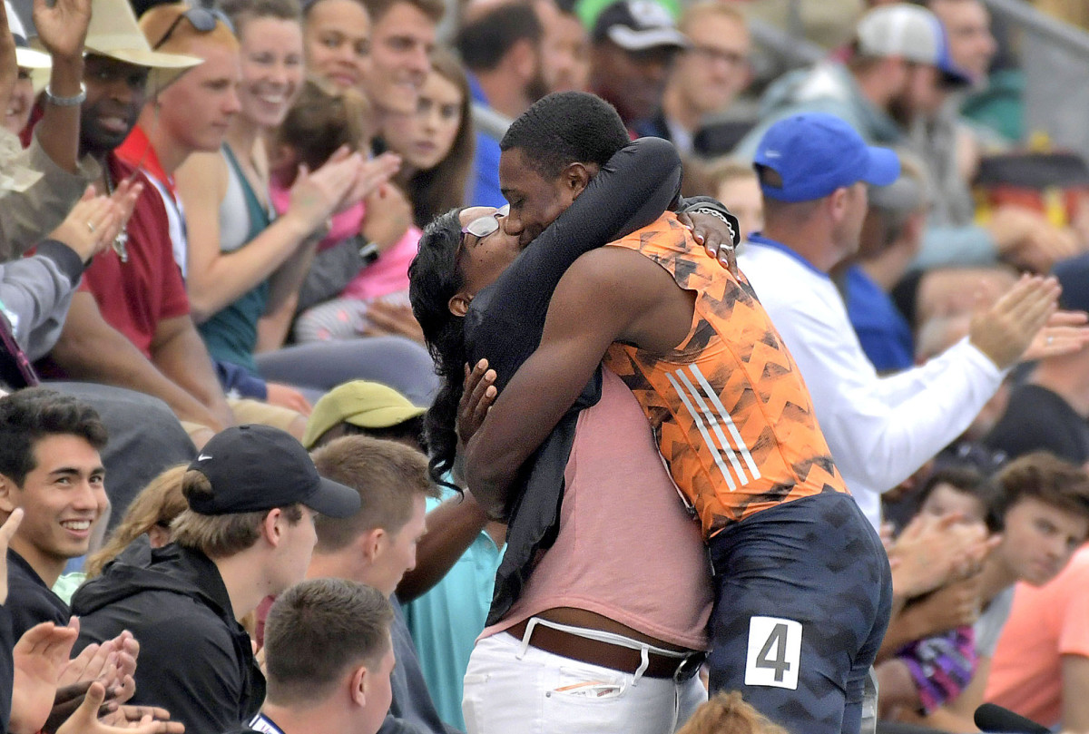 At the 2018 U.S. championships, Lyles celebrated a win in the 100 with his equally extroverted mother.