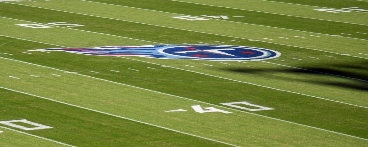 General view of the Tennessee Titans logo on the field before the game against the Buffalo Bills at Nissan Stadium.