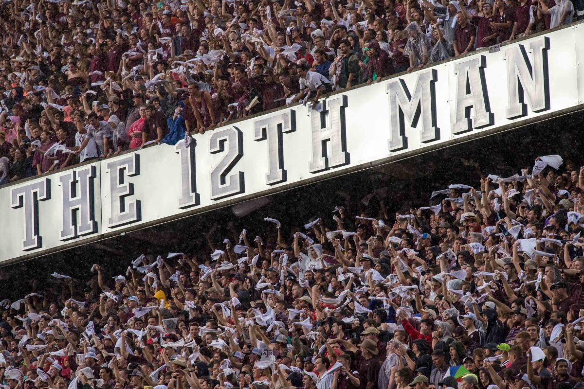 A view of the 12th Man logo and Texas A&M Aggies fans and students during the game against the Clemson Tigers at Kyle Field.