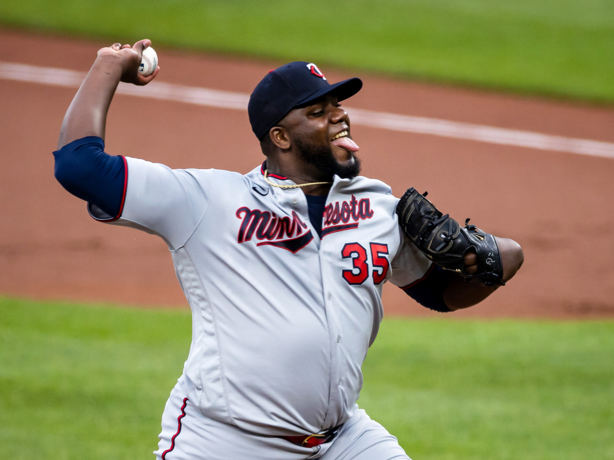 Jun 1, 2021; Baltimore, Maryland, USA; Minnesota Twins starting pitcher Michael Pineda (35) pitches against the Baltimore Orioles during the first inning at Oriole Park at Camden Yards.