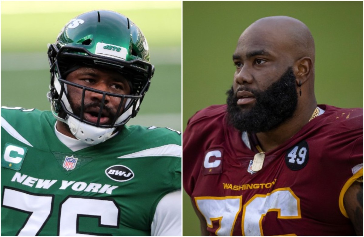 Jets offensive linemen George Fant, Morgan Moses