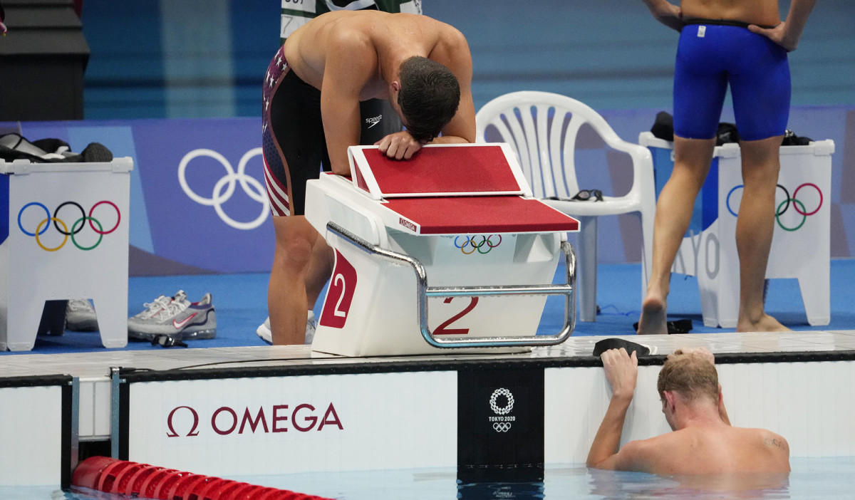 Apple and Haas after the men's 4x200-meter freestyle relay.
