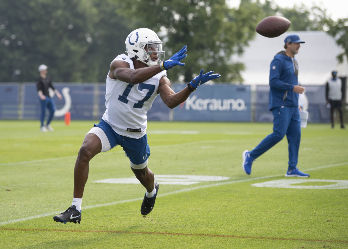 Jul 28, 2021; Westfield, IN, United States; Indianapolis Colts wide receiver Mike Strachan (17) at Grand Park.