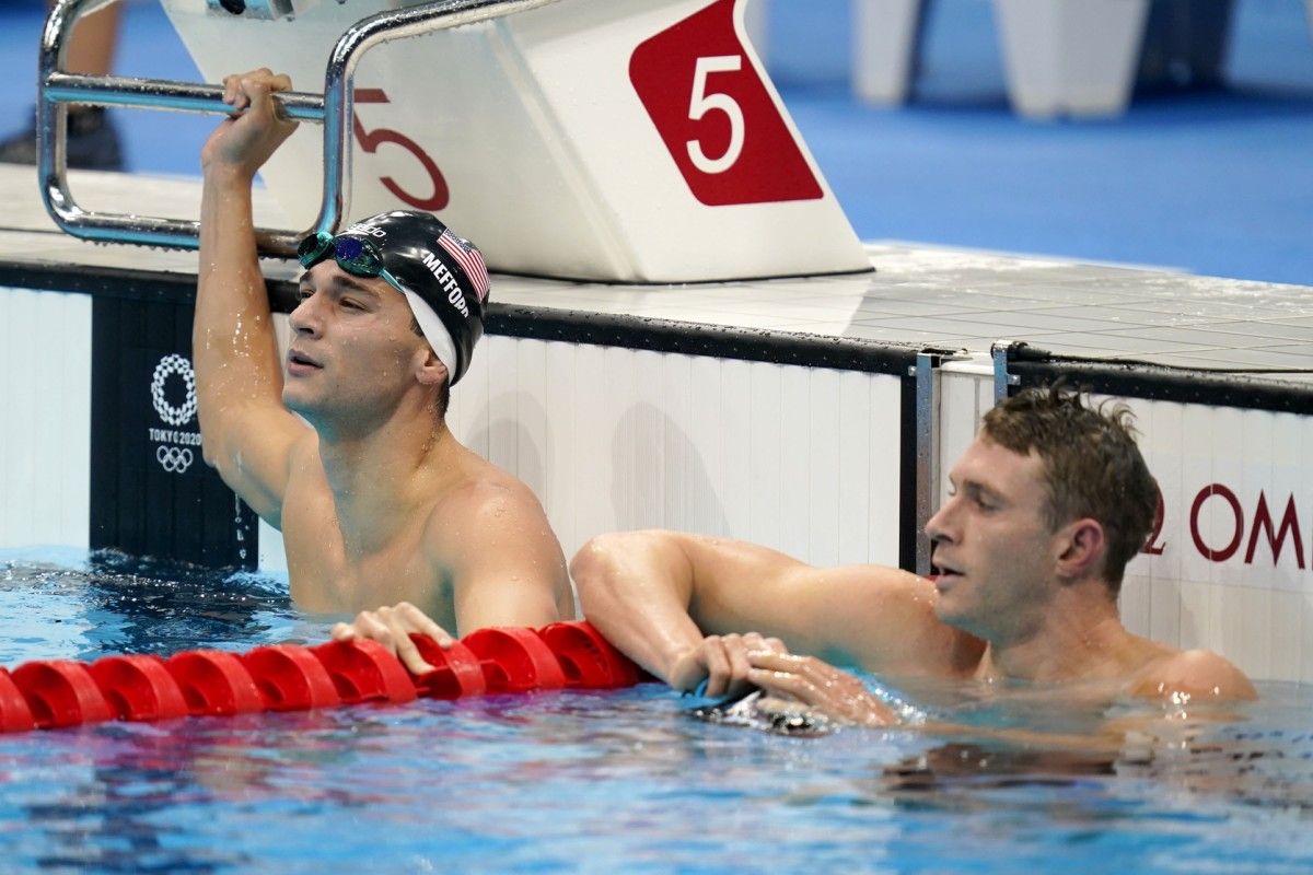 Bryce Mefford (left) and Ryan Murphy after their semifinal heat. Photo by Grace Hollars, USA Today