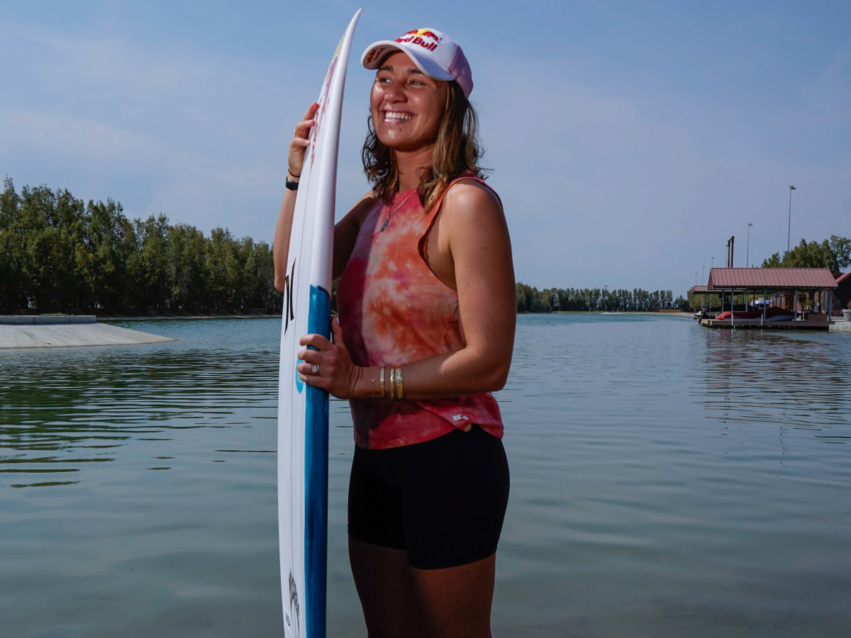 Portrait of American surfer Carissa Moore taken at the Surf Ranch, the man-made wave facility in Lemoore, Calif. Moore will represent the United States in the sports' debut at the Tokyo Olympics.