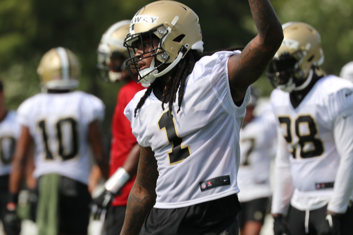 New Orleans Saints wide receiver Marquez Callaway, #1, at Saints Training Camp on Day 3.