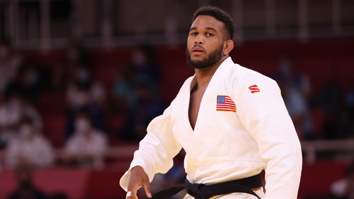 Colton Brown of Team USA prepares for his bout with Raphael Schwendinger of Liechtenstein during the Men’s Judo 90kg Elimination Round of 32on day five of the Tokyo 2020 Olympic Games at Nippon Budokan on July 28, 2021 in Tokyo, Japan.