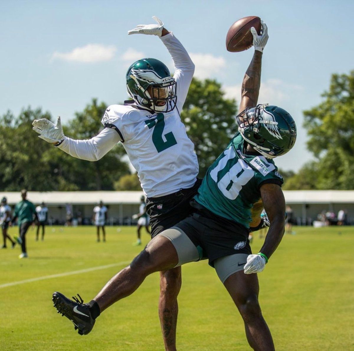 Jalen Reagor made the best catch of camp, a one-hander with Sraisu Slay in tight coverage.
