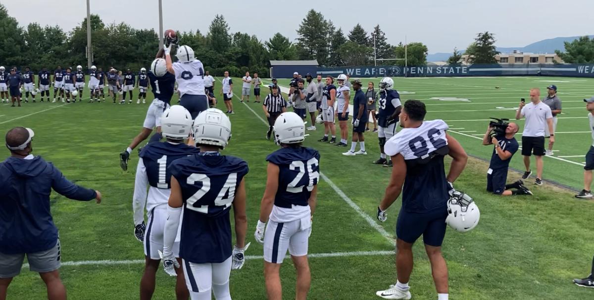 Safety Jaquan Brisker (1) breaks up a pass. His next stop was the videographer (right).