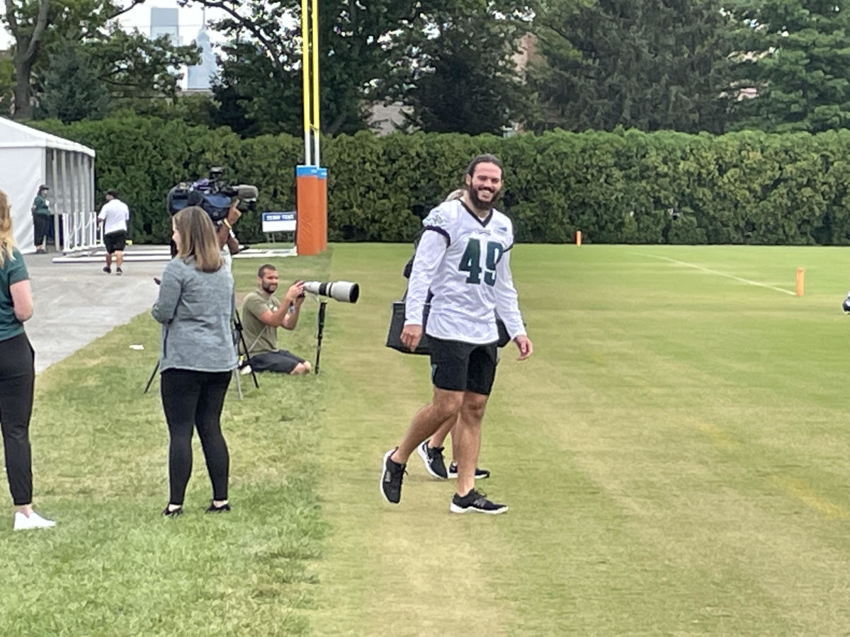 Alex Singleton takes the field for a training camp practice