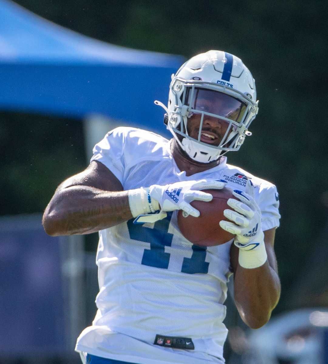 Indianapolis Colts tight end Farrod Green (41) at Grand Park in Westfield on Monday, August 2, 2021, on the second week of workouts of this summer's Colts training camp. Head Coach Frank Reich reappeared at practice after being away for ten days after a COVID-19 positive test. Colts Get Their Coach Back On Week Two Of Colts Camp