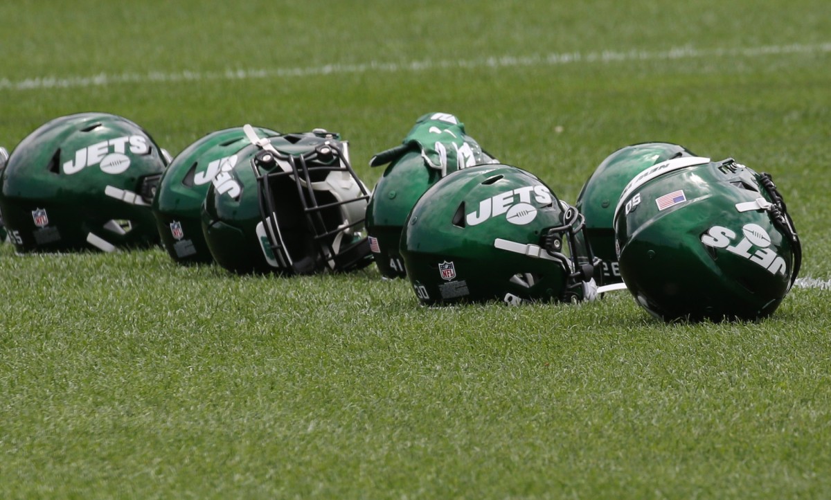 Jets helmets at training camp