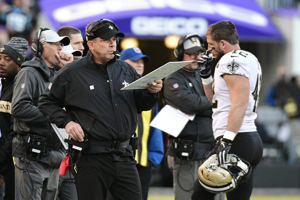 Oct 21, 2018; New Orleans Saints head coach Sean Payton looks on against the Baltimore Ravens. Mandatory Credit: Tommy Gilligan-USA TODAY Sports