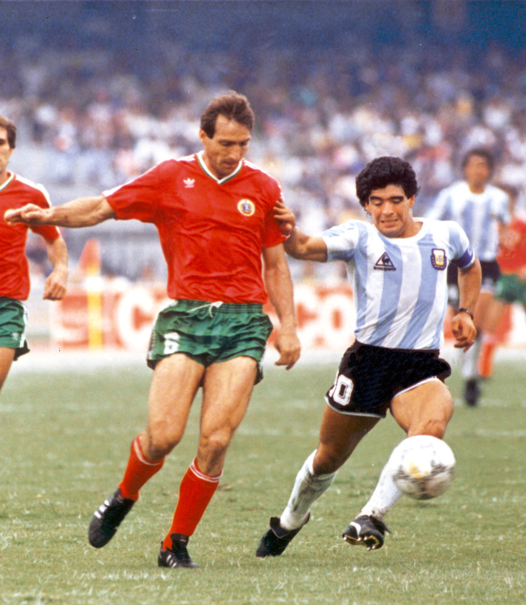 Before his two sublime goals against England, Maradona carved up Bulgaria at the 1986 World Cup in Mexico.