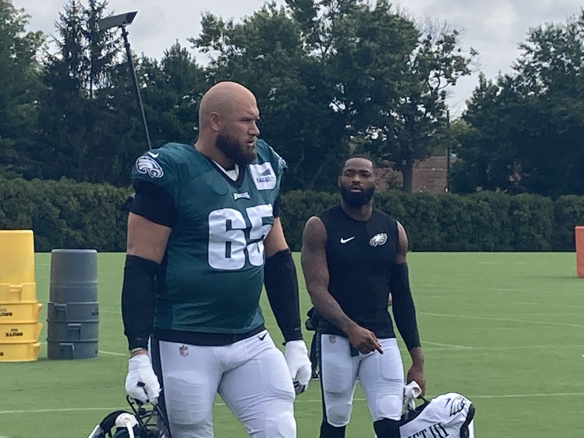 Lane Johnson showing his intensity as he takes field to practice against the Patriots on Aug. 16, 2021