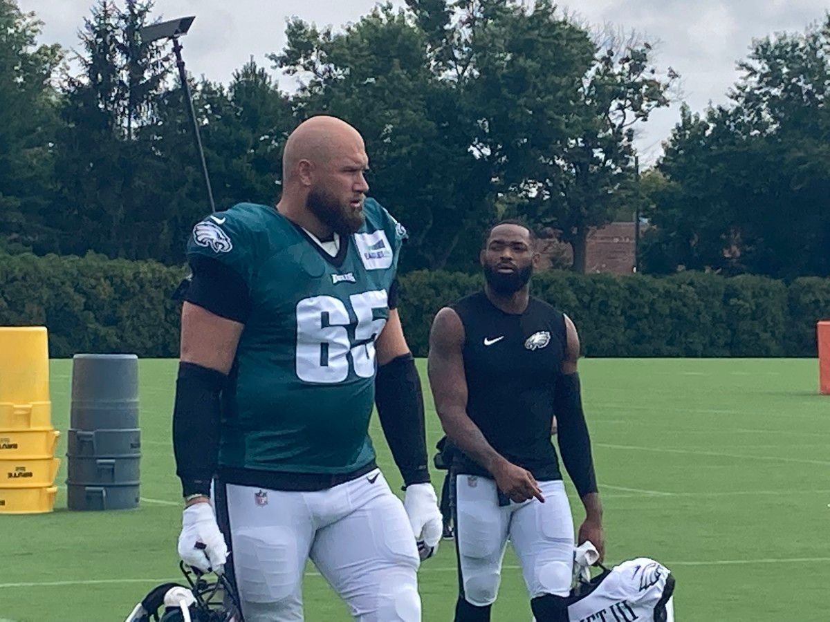 Lane Johnson showing his intensity as he takes field to practice against the Patriots on Aug. 16, 2021