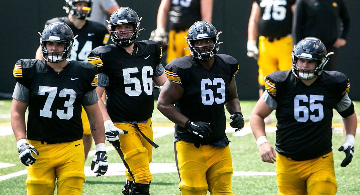Iowa's offensive line during fall camp